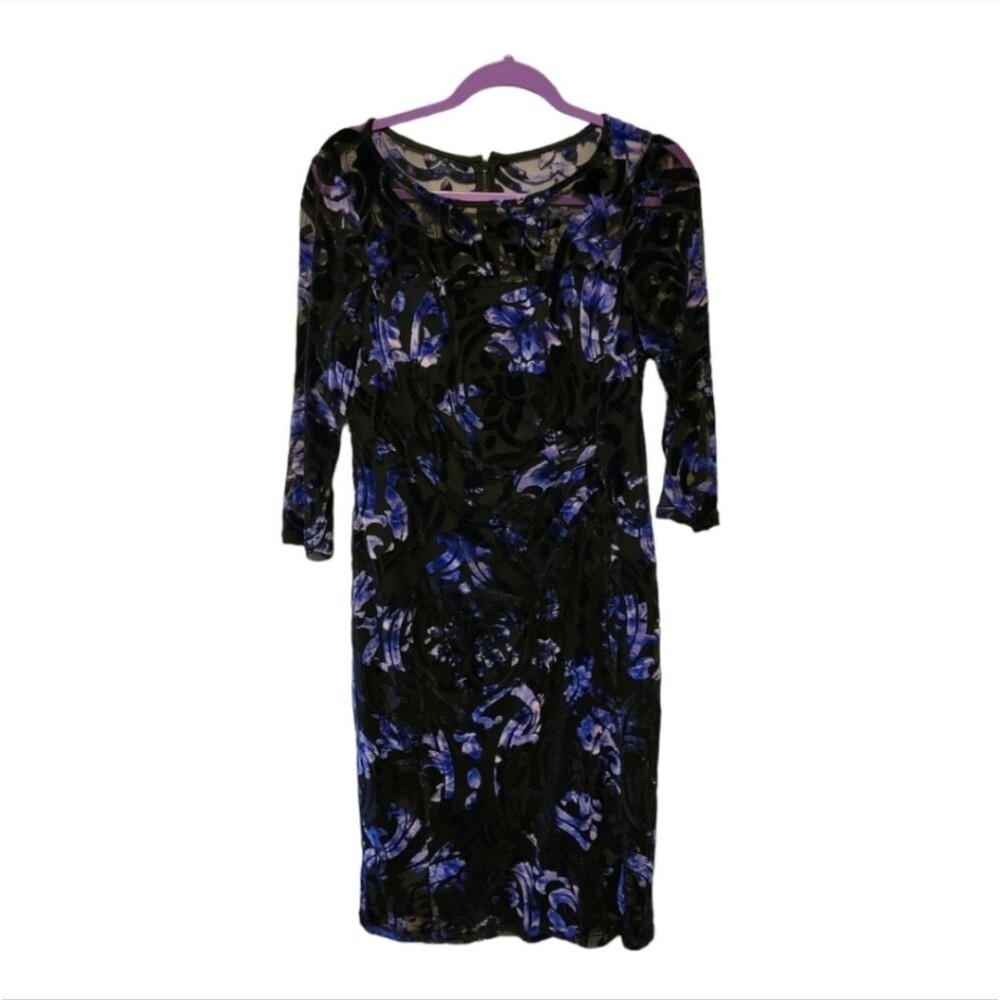 Tahari ASL Women's Size 8 Burnout Sheath Dress with Velvet details